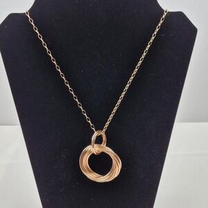 Milor Italy Bronze Rose Gold Tone Interlocking Circles Pendant Necklace 36"
